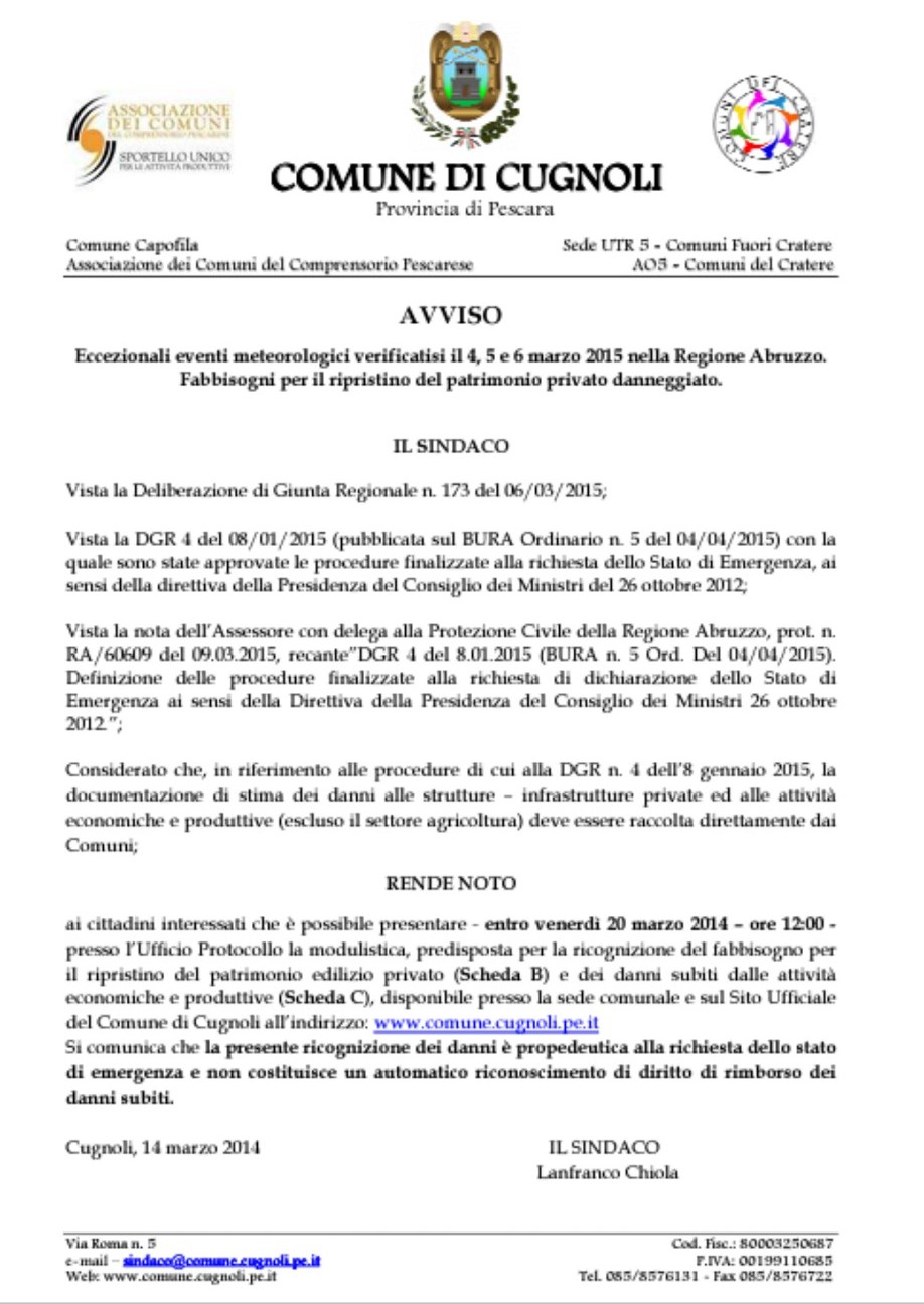 Eccezionali eventi meteorologici verificatisi il 4, 5 e 6 marzo 2015 nella Regione Abruzzo